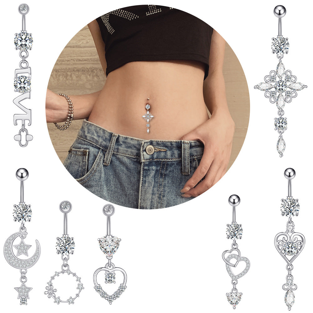 Zircon Pendant Navel Ring — Stainless Steel Belly Piercing Jewellery
