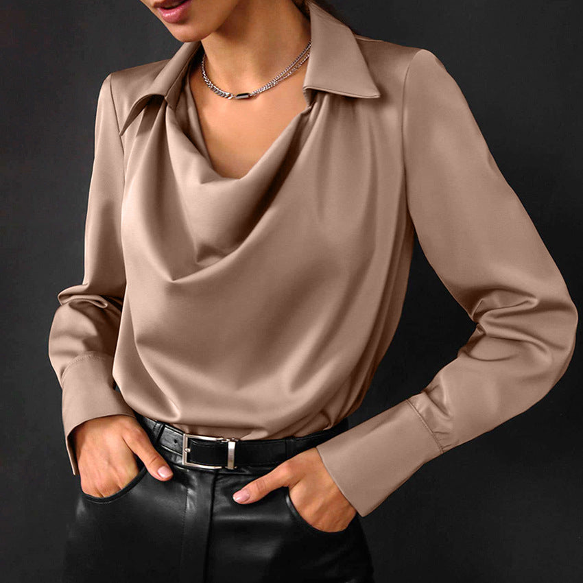 Women's Solid Collared Long Sleeve Blouse
