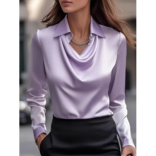 Women's Solid Collared Long Sleeve Blouse