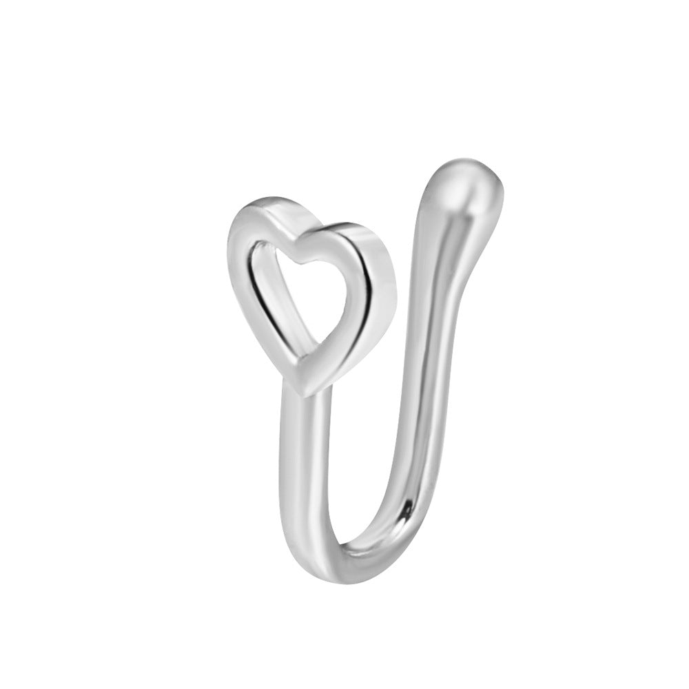 Zircon Star & Heart U-Clip Nose Cuff — No-Pierce Nose Jewellery