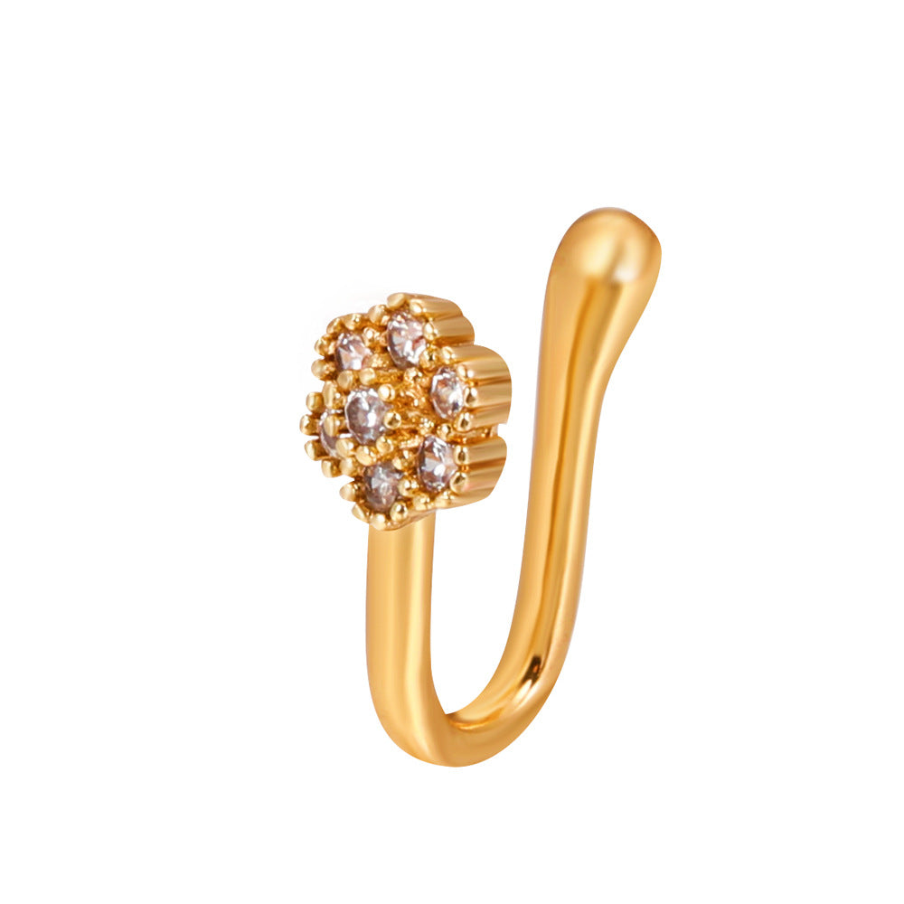 Zircon Star & Heart U-Clip Nose Cuff — No-Pierce Nose Jewellery