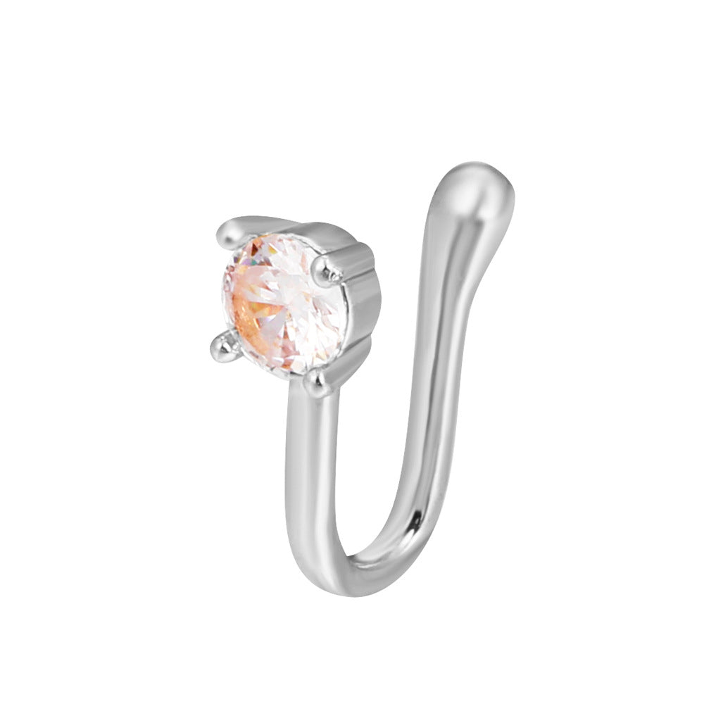 Zircon Star & Heart U-Clip Nose Cuff — No-Pierce Nose Jewellery