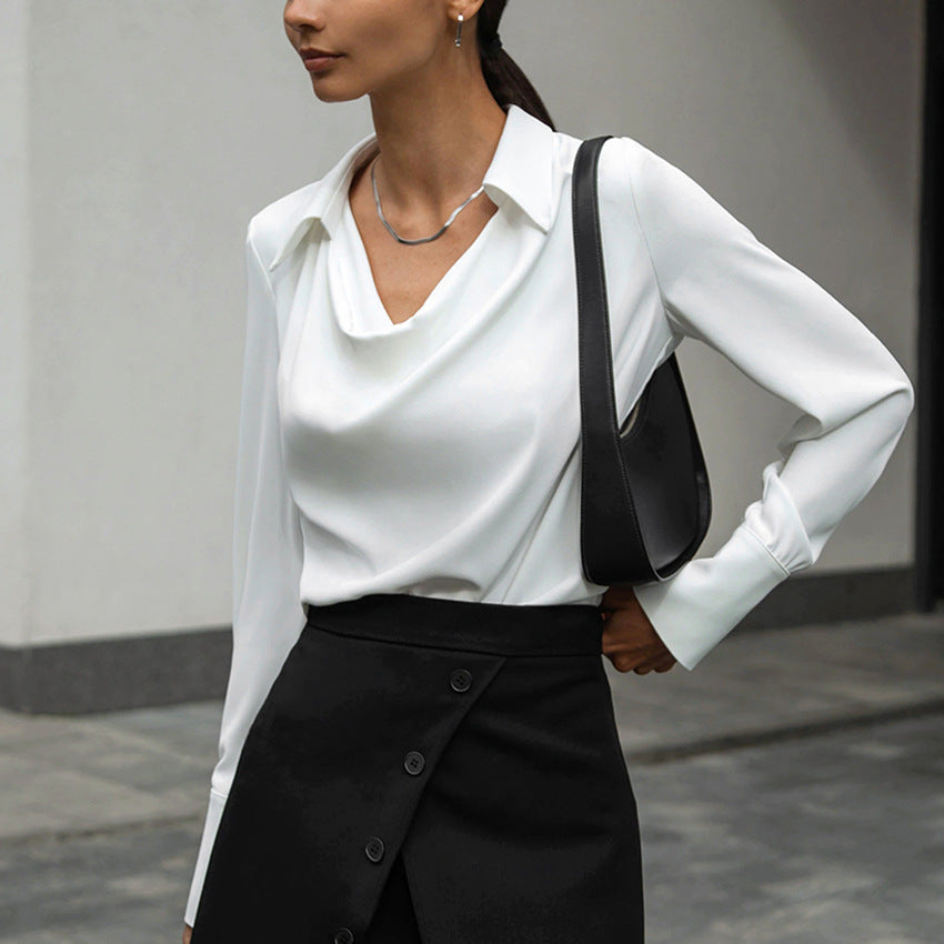 Women's Solid Collared Long Sleeve Blouse