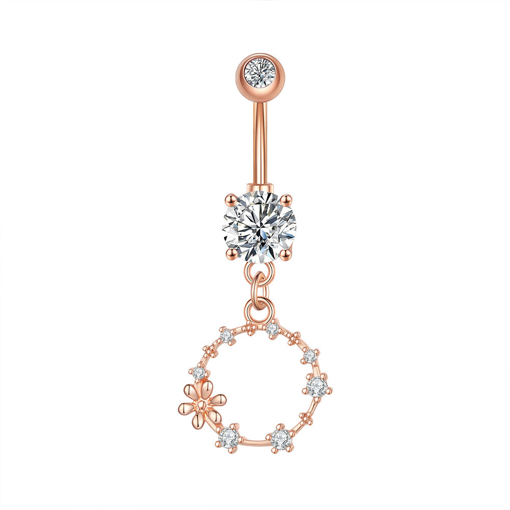 Zircon Pendant Navel Ring — Stainless Steel Belly Piercing Jewellery